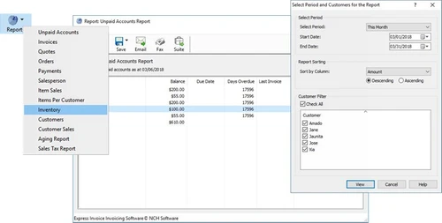 NCH Express Invoice unpaid reports