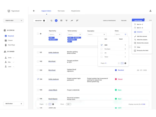Tigersheet-Support Tickets