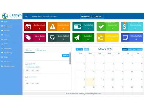 Coderobotics Legato ERP dashboard