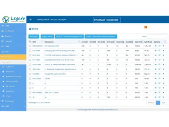 Coderobotics Legato ERP items