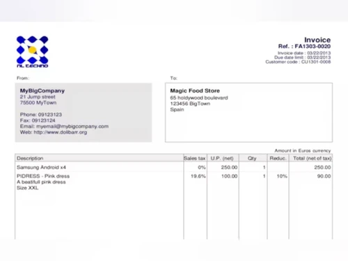 dolibarr invoice example