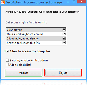 Aeroadmin connection requirement