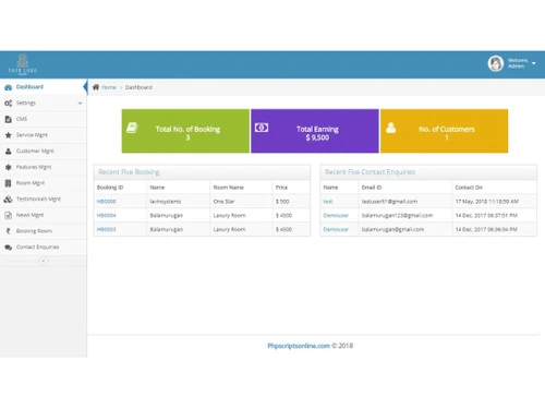 coderobotics hotel booking script dashboard