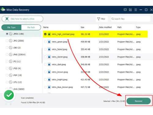 wise data recovery -restore