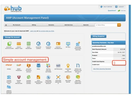 Account management pannel