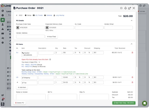 Limble CMMS-purchase order
