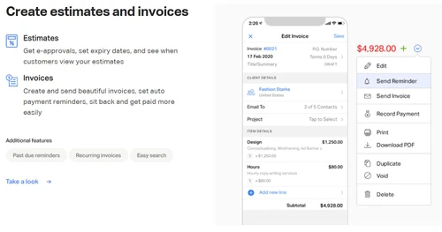 billbook create estimate invoices