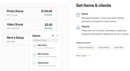 billbook set items clients