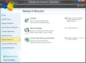 Advanced System Optimizer backup and recovery