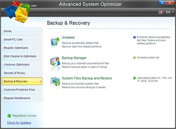 Advanced System Optimizer backup and recovery