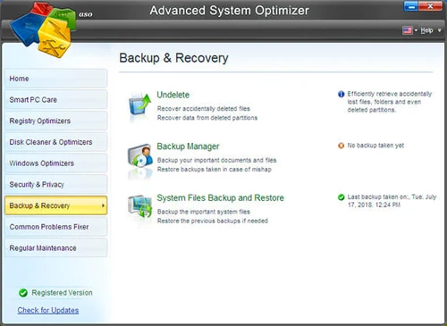 Advanced System Optimizer backup and recovery