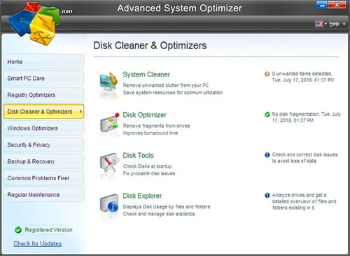 Advanced System Optimizer disk cleaners and optimizers