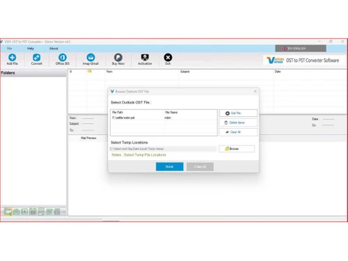 vartikal ost to pst converter-dialogbox