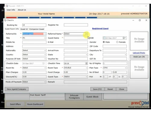 prevotel hotel management software check in