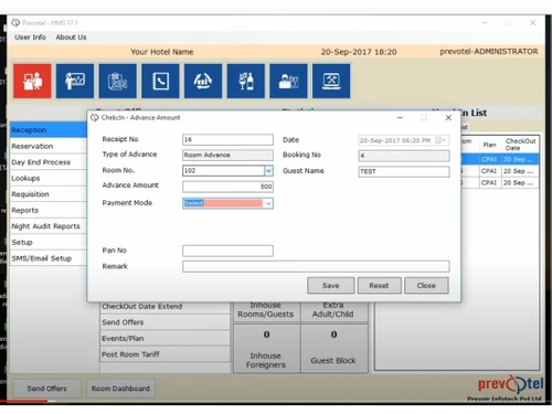 prevotel hotel management software reception