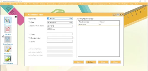 Aspscripts School Management ERP academic year