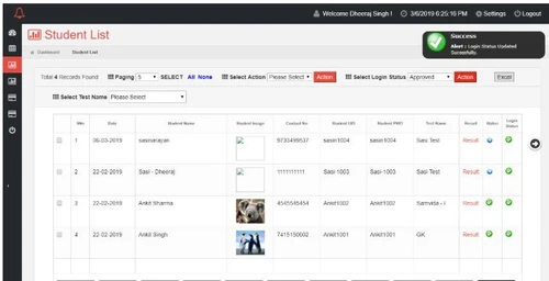 aspscripts online exam student list