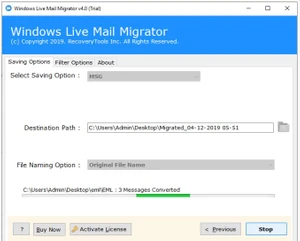 Windows Live Mail Migrator destination path