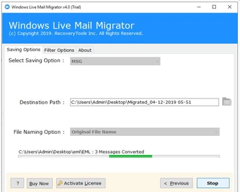 Windows Live Mail Migrator destination path