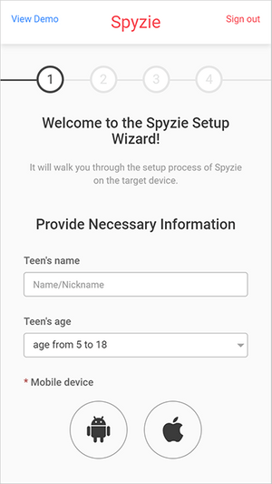 Spyzie demo sign up
