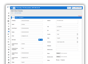 Aarvi Task Management System add client details