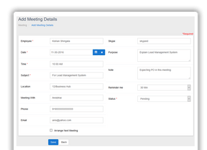 Aarvi Task Management System add meeting details