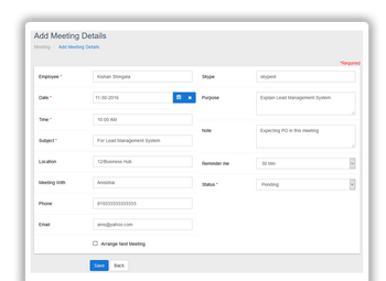 Aarvi Task Management System add meeting details