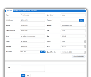 Aarvi Task Management System personal details