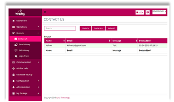 Aarvi Wedding Application contact us page