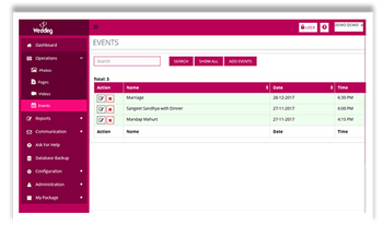 Aarvi Wedding Application event management