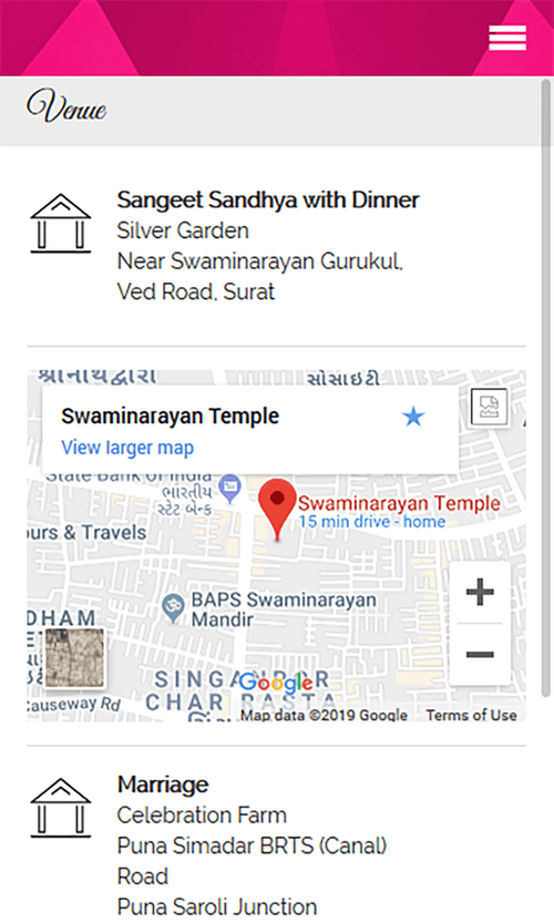 Aarvi Wedding Application google map location