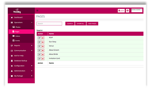 Aarvi Wedding Application wedding pages