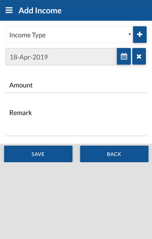 Aarvi Expense Manager add income transaction