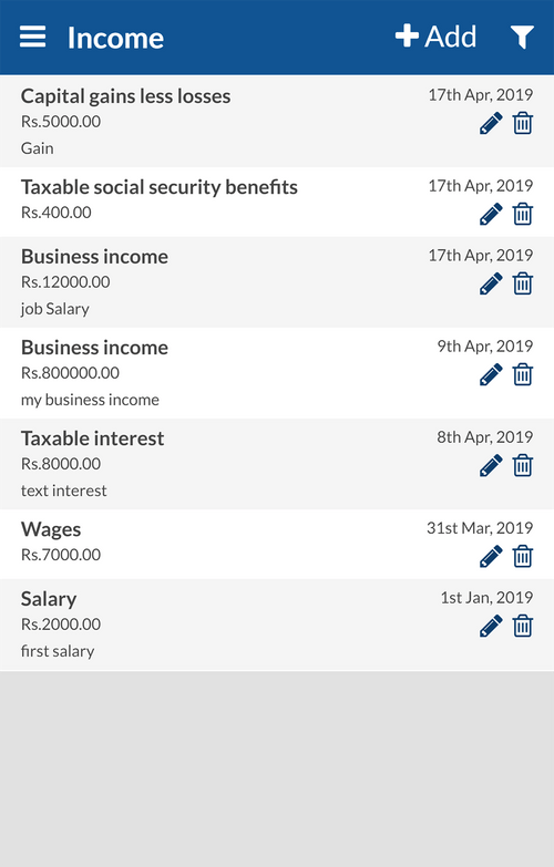 Aarvi Expense Manager income management