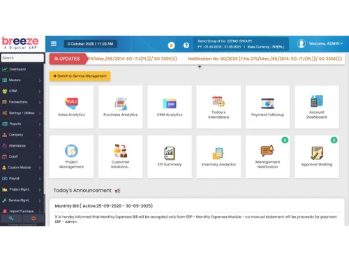 BreezeERP dashboard