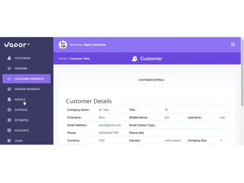 vapor accounting software dashboard