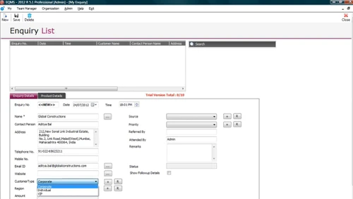 Spinso Sales CRM enquiry list