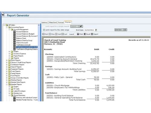 ACS Church Management Software reports