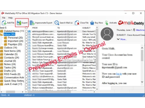 MailsDaddy PST to Office 365 Migration Tool export