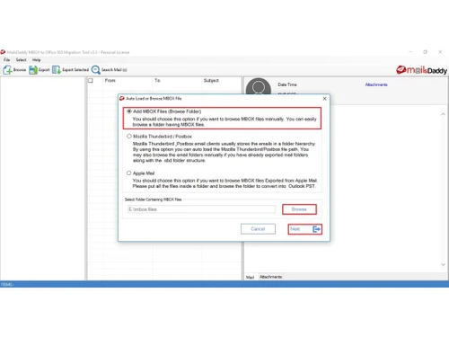 MailsDaddy MBOX to Office 365 Migration Tool add files