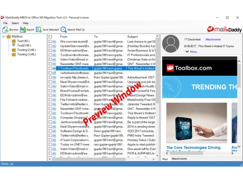 MailsDaddy MBOX to Office 365 Migration Tool mailbox