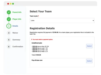 LeagueApps registration