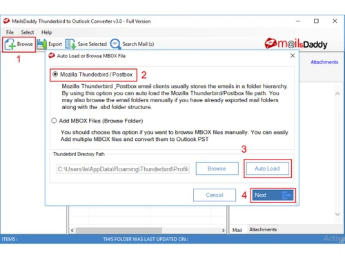 Mailsdaddy Thunderbird to Outlook Converter browse