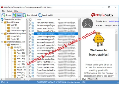 Mailsdaddy Thunderbird to Outlook Converter export