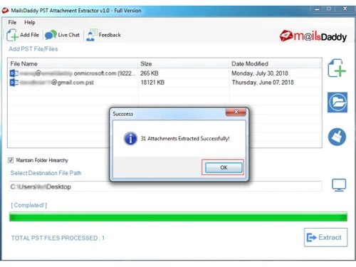 MailsDaddy PST Attachment Extractor successfull