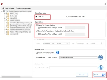 MailsDaddy OST to Office 365 Tool mailbox