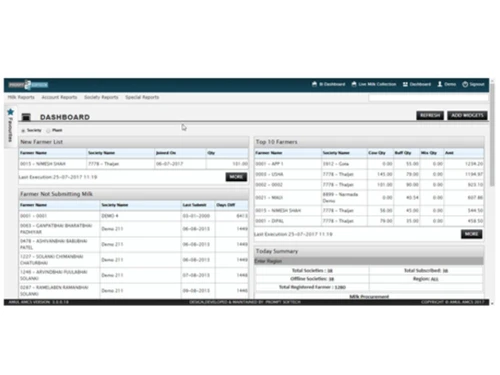 prompt milk collection system dashboard
