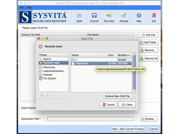 sysvita olm to pst converter-path