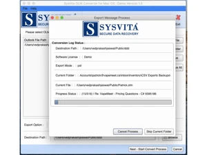 sysvita olm to pst converter-status
