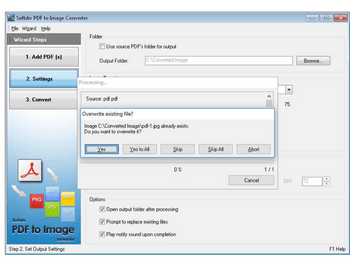 Softdiv PDF Converter overwrite confirmation